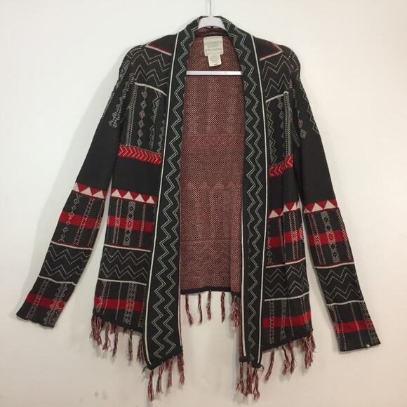 N5) Y2K Billabong Designer’s Closet Cardigan Womens Size S Top Aztec Boho Fringe - Picture 1 of 8